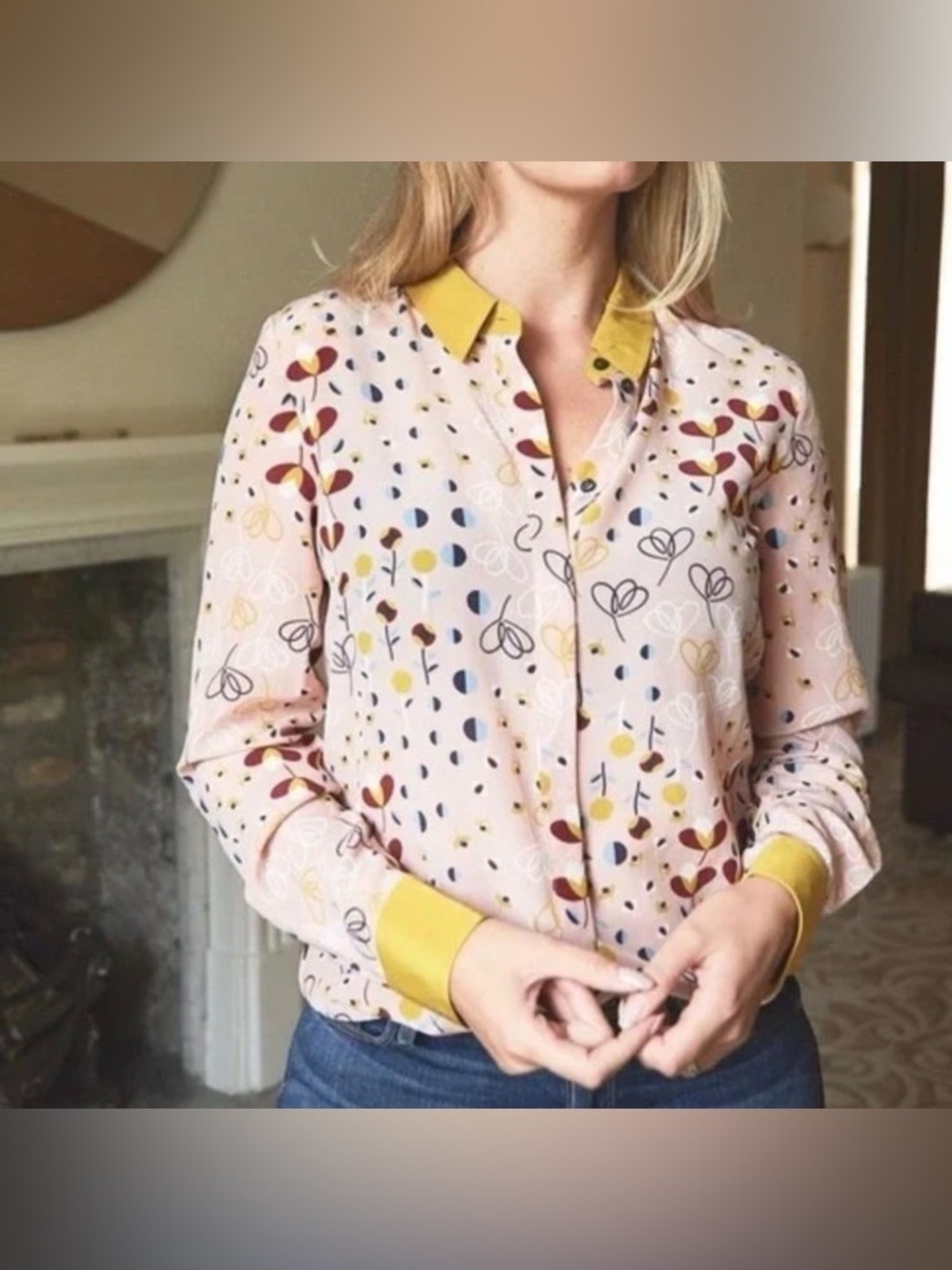 Boden Silk Shirt in Milkshake Meadow Women's Pink Printed Button-Down Shirt XL - Picture 2 of 8